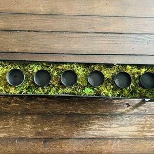Pottery Barn metal 2 ft 7 tealight farmhouse votive with moss accent